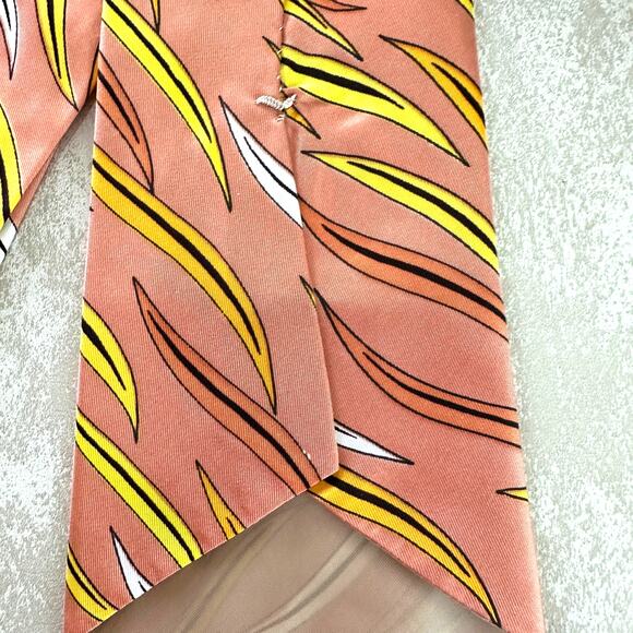 Vintage 1960s Wide Tie Retro Orange Yellow Brown Abstract Print Necktie - Picture 6 of 6